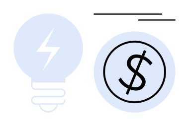 Bir dolar işaretinin yanında elektrik cıvatalı ampul fikirleri, enerjiyi ve finansı sembolize ediyor. Yenilik, teknoloji, ekonomi, yatırım, girişimcilik, tasarruf için ideal