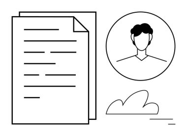 Dairesel profil simgesi ve bulut ögesinin yanındaki metin satırlarıyla biçimlendirilmiş özgeçmiş. CV tasarımı için ideal, kişisel markalaşma, iş başvurusu, işe alım platformları, şirket belgeleri, yaratıcı
