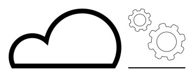 Sistem entegrasyonunu, bulut depolamasını, yazılım operasyonlarını ve otomasyonu gösteren iki vites simgesini içeren kalın bulut ana hatları. Teknoloji, iş akışı, bağlantı, sunucu ve geliştirme için ideal
