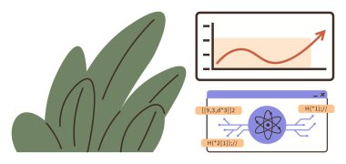 Çevre elementi ve veri analizini birleştiren büyüme grafiği ve bilimsel diyagram. Sürdürülebilirlik, araştırma, eğitim, ekoloji, analitik, yenilik için ideal, basit düz metafor