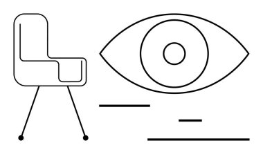 Modern sandalye ve kalın çizgilerle soyut göz, geometrik desenler. Tasarım, yenilik, yaratıcılık, vizyon, minimalist dekor, markalaşma, basit iniş sayfası için ideal