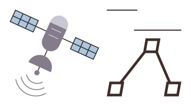 İletişim, veri transferi ve küresel bağlantıyı temsil eden sinyaller gönderen uydu bir ağ ağacı diyagramı ile eşleştirildi. Teknoloji, yenilik, mühendislik, uzay, internet için ideal