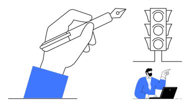 Yaratıcılığı temsil eden dolmakalem tutacağı. Trafik ışığı karar vermeyi sembolize eder. Dizüstü bilgisayarı işaret eden kişi talimatları iletir. İş, eğitim, rehberlik, iş akışı için ideal