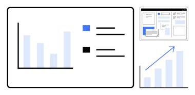 Efsanevi, yükselen grafiği olan bar tablosu ve şık arayüz düzeni veri eğilimlerini ve organizasyonu vurguluyor. İş analizi, istatistik, strateji, büyüme, raporlama ve planlama için ideal