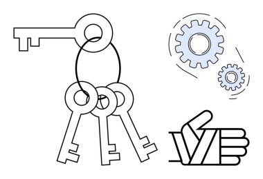 Yüzükteki anahtarlar erişimi simgeler, dişliler işbirliğini ya da mekanizmayı temsil eder ve baş parmak işareti de başarı ya da onayı gösterir. Takım çalışması, problem çözme, erişim, onay ve yenilik için ideal