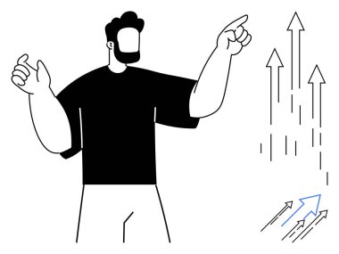 Yukarı doğru hareket eden kendine güvenen bireyler gelişimi, gelişmeyi ve başarıyı sembolize ediyor. Liderlik, vizyon, takım çalışması, iş başarısı, motivasyon, gelişme ve strateji için ideal