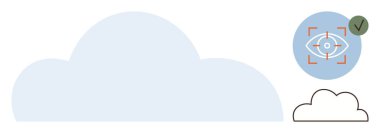 Hedefin içinde gözü olan büyük bulut şekli, kontrol kutusu ve küçük bulut çizgisi. Veri, teknoloji, bulut depolama, güvenlik, odaklanma, ağ dijital mahremiyet için ideal basit düz metafor