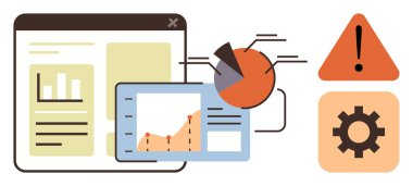 Dinamik grafikler, grafikler ve uyarı işaretleri veri analizi, performans ölçümleri ve tespit cihazlarını iletir. İş, teknoloji, risk yönetimi, analitik veri takibi sorun çözme için ideal