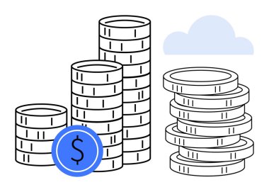Dolar sembollü para yığınları, mali başarı, gelir, kar, yatırım, tasarruf ve zenginlik öneriyor. Finans, iş ekonomisi bankacılık bütçesi ve basit düz metafor için ideal