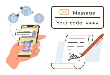 Parmak izi taramalı telefon, doğrulama kodu girdisi, belge imzalama. Siber güvenlik, kişisel veriler, kimlik doğrulama, çevrimiçi işlemler, dijital koruma kimlik doğrulaması için idealdir. Basit.