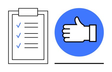 Mavi çemberdeki işaret işaretli görevlerin yer aldığı pano. Üretkenlik, organizasyon, verimlilik, başarı, onay, görev yönetimi, basit iniş sayfası