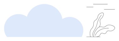 Soyut bitki elementleri ve yatay çizgileri olan minimalist mavi bulut. Doğa, çevre, basitlik, sürdürülebilirlik, hava durumu, ekoloji ve modern tasarım için idealdir. Temiz ve basit düz metafor