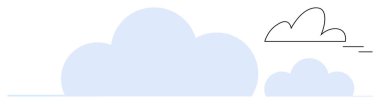 Büyük mavi bulut, küçük mavi bulut ve çizgili bulut. Hava durumu, depolama, teknoloji, doğa, basitlik hayali için ideal. Basit, düz bir metaforda temiz çizgiler.