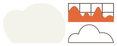 Basit bulut çizgisi, turuncu tepeli ve çizgili veri grafiği, soyut beyaz şekil. Analiz, bulut hesaplama, tahmin, teknoloji, yenilik, veri görselleştirme için idealdir
