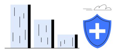 Çubuk çizelgesini elinde haç olan bir kalkanın yanına koyuyor. Finans, sağlık, iş büyümesi, veri güvenliği, risk yönetimi, güvenlik tedbirleri ve ekonomik istikrar için idealdir. Temiz ve basit bir daire