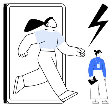 Akıllı telefondan dışarı adım atmak büyük fikirleri sembolize eder. Not defteri ve yıldırımlı küçük figür öğrenmeyi, güçlendirmeyi, teknolojiyi ve yeniliği ön plana çıkarıyor. Yaratıcılık için ideal