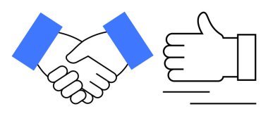 Doğrusal bir işaret simgesinin yanında iki el tokalaşıyor. İş birliği, anlaşma, takım çalışması, ağ oluşturma, güven, karşılıklı saygı ve basit bir iniş sayfası için ideal