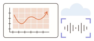 Yükselen eğilim ve ses dalgası grafiği bulut altı ilerleme, analiz ve teknik entegrasyon altında. Analiz, bulut hesaplama, yenilik, strateji, pazarlama, büyüme verileri için ideal