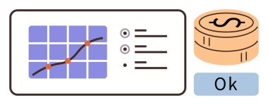 Çizgi çizelgesi ve noktaları olan büyüme tablosu, görev kontrol listesi, birikmiş paralar ve onay tamam işareti. Finans, iş büyümesi, veri izleme, analitik, üretkenlik yatırım stratejisi için ideal