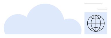 Küresel veri paylaşımını, bulut depolamasını ve teknolojik bağlantıyı temsil eden minimalist küre sembollü büyük bulut şekli. Bulut hesaplama, küresel erişim, teknoloji ve veri paylaşımı için ideal