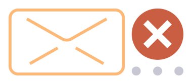 Zarfta koyu kırmızı haç renklendirme hatası ya da hata içeren e- posta gösterimi. Üç nokta süreci, beklemeyi ya da seçenekleri gösteriyor. İletişim, hata, uyarı, hata, tıkanıklık ayarları için ideal