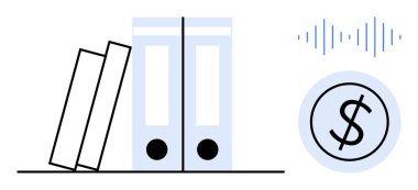 Birikmiş kitaplar ve klasörler, madeni para, değer ve ses yönetimi için bir para sembolü ve ses dalgası ile birlikte organizasyonu da iletir. Eğitim, muhasebe, bütçe, yatırım, analitik, veri için ideal