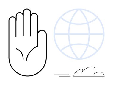 Belirsiz bir küre ve küçük bir bulut yakınında yükselen el bilgisayarı çevresel bakımı, küresel birliği ve bağlantıyı destekliyor. Sürdürülebilirlik, barış, iletişim, ekoloji, işbirliği için ideal