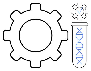Vites çizgisi, test tüpünün içindeki DNA sarmalı, işaretli teçhizat. Yenilik, araştırma, biyoteknoloji, problem çözme, bilim, verimlilik genetik mühendisliği için ideal basit düz metafor