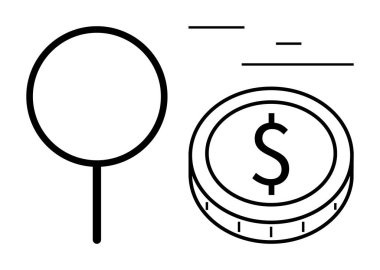 Bir dolar işareti olan bir madeni paraya odaklanan büyüteç, mali analizi, yatırımı, tasarrufu, iş büyümesini sembolize ediyor. Finans, ekonomi, denetimler, strateji araştırmaları için ideal