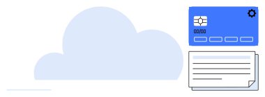 Bulut, bulut hesaplama, veri güvenliği, çevrimiçi depolama ve dijital işlemleri temsil eden bir kredi kartı ve belgenin yanı sıra. Finans, siber güvenlik, teknoloji ve veri paylaşımı için ideal