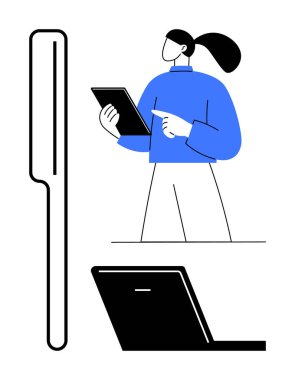 Bireysel alıkoyma ve tabletle etkileşim, doğrusal tasarımlar ve dizüstü bilgisayarın yanında duruyor. Teknoloji, iş akışı, uzaktan çalışma, yaratıcılık, takım çalışması, eğitim ve basit iniş sayfası için ideal