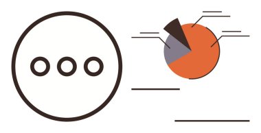 Yanında siyah elips dairesi olan turuncu turta tablosu. Veri analizi, istatistik, iş raporu, iletişim, sunum, karar verme, basit düz metafor