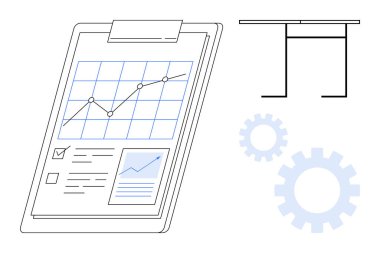 Grafikler, trendler ve kontrol listelerinin yanı sıra vitesler ve minimalist bir masa taslağı. İş akışı, verimlilik, veri takibi, planlama, takım çalışması stratejisi ve verimlilik için ideal. Basit düz