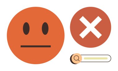 Çapraz iz ve boş arama çubuğunun yanındaki tarafsız yüz, onaylamadığını, hata yaptığını ya da sonuç bulunmadığını gösteriyor. Geri besleme, reddetme, başarısızlık, arama sorunları, uyarılar için ideal UX tasarımı basit düz