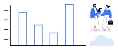 Mavi çizelge, işbirliği ve başarıyı sembolize eden el sıkışan iki profesyonel ile birlikte büyümeyi gösteriyor. Takım çalışması, iş, ortaklık, büyüme, veri analizi ve işbirliği için ideal