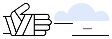 Şekil verilmiş el, soyut mavi bulutun yanında baş parmak işareti sunuyor. Onay için ideal, pozitiflik, teşvik, iletişim, geri bildirim, takım çalışması, basit iniş sayfası
