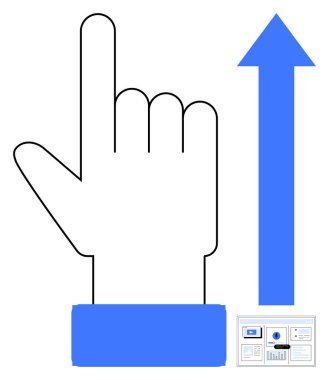 Kalın ok ve küçük analitik gösterge paneli olan bir el hareketi. İlerleme, seyrüsefer, başarı, liderlik, başarı, iş büyümesi ve rehberlik için ideal. Basit düz metafor