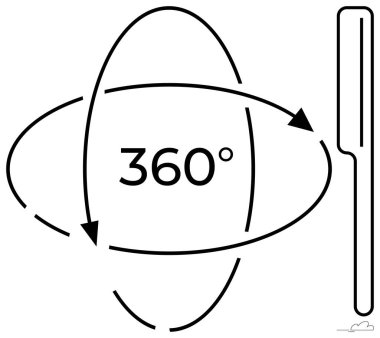 360 civarındaki dairesel oklar, tüm görüşü, küresel kapsamı veya bütünsel analizi sembolize ediyor. Teknoloji, yenilik, sanal gerçeklik, öğrenme, sistem stratejisi için ideal basit düz metafor