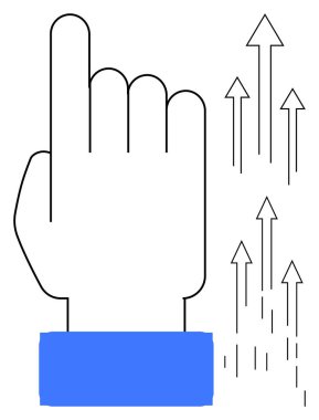 Yukarı doğru oklarla çevrili parmaklar büyümeyi, ilerlemeyi, başarıyı ve gelişmeyi sembolize ediyor. İş, strateji, yenilik, liderlik, fırsat pozitifliği için ideal. Basit düz metafor.