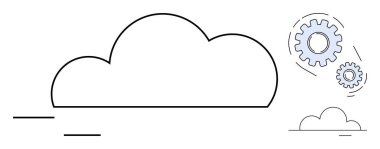 Yumuşak çizgileri olan ve yakınındaki vitesler bulut depolama, ağ oluşturma ve sistem entegrasyonunu simgeliyor. Bulut hesaplama, otomasyon, yenilik, bilişim, teknoloji, bağlantı için ideal basit düz