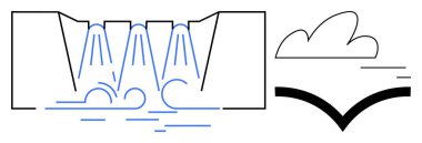 Şelale dalgalanan akıntıya, soyut açık kitap ve bulut simgesine dönüşüyor. Doğa, eğitim, ilham, çevre, öğrenme edebiyatı ve açık hava temaları için idealdir. Basit için mükemmel.