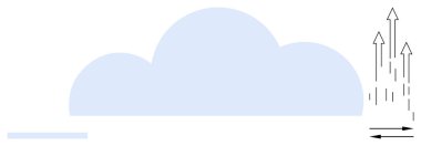 Yukarı doğru giden oklarla açık mavi bulut veri transferini, paylaşımı, büyümeyi veya bulut hizmetlerini sembolize ediyor. Teknoloji, yenilik, bağlantı, iletişim, bulut depolama veri yönetimi için ideal