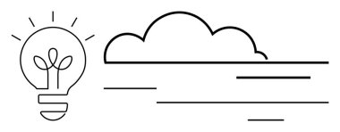 Büyüyen bir bitki ve bulutu olan ampul yeşil enerjiyi, fikirleri, yeniliği ve çevreye odaklanmayı sembolize eder. Sürdürülebilirlik, yenilenebilir kaynaklar, büyüme, beyin fırtınası, çevre dostu