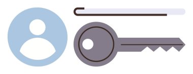 Kullanıcı profili simgesi, şifre giriş alanı ve güvenlik anahtarı giriş, erişim kontrolü, veri koruması, yetkilendirme ve kimlik doğrulamasını temsil eder. Teknoloji, mahremiyet ve siber güvenlik için ideal