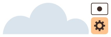 Veri gösterimi ve dişli simgesi olan bulut ayarları sembolize eder. Teknoloji, bulut depolama, bilişim altyapısı, otomasyon, yazılım, verimlilik için ideal, basit düz metafor