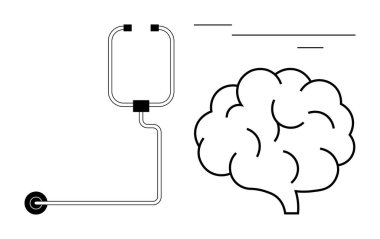 Beyin, sağlık, akıl sağlığı, nörobakım ve bilimsel yenilikleri sembolize eden damardan yukarı doğru giden bir infüzyon cihazına bağlı. Tıp, nöroloji, araştırma, rehabilitasyon ve tedavi için ideal