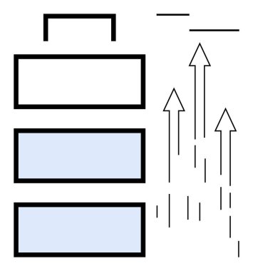 Enerji, yenilenme, ilerleme ve üretkenlik anlamına gelen üç kademeli ve yukarı doğru okları olan pil simgesi. Teknoloji, sürdürülebilirlik, yenilik, motivasyon, hedef belirleme verimliliği için ideal