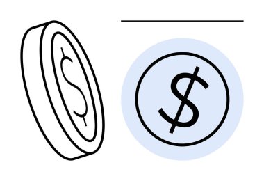 Üç boyutlu perspektifte dolar parası, yumuşak mavi arka planla çevrili dairesel dolar sembolünün yanında. Finans, bankacılık, yatırım, tasarruf, servet, para ve ticaret kavramları için idealdir. Basit düz