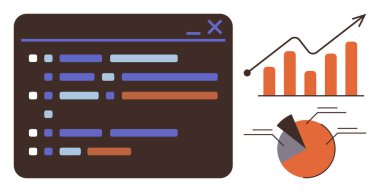Organize kod blokları ile veri arayüzü yükselen grafik, bar tablosu ve pasta grafiğinin yanı sıra. Analiz, programlama, istatistik, raporlama, veri bilimi ve iş büyümesi için ideal