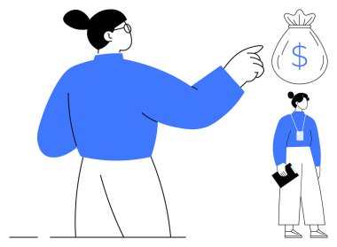 Para çantasına bakan kadın, mali hedefleri, kariyer büyümesini ve gelir planlamasını sembolize ediyor. Finans, yatırım, kariyer, tasarruf, motivasyon, iş sade düz metaforu için ideal